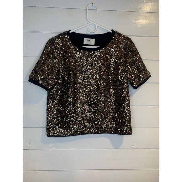 Juicy Gold Sequin Boxy Tee Small - Picture 1 of 5